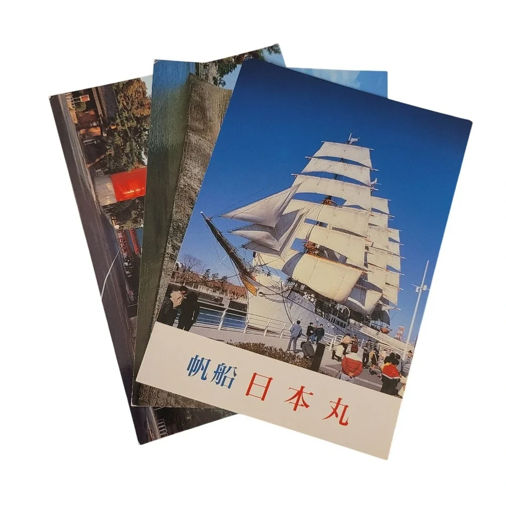 3 Vintage Japan Postcards Set Japanese Scenery Sailboat Castle Torii Gate Travel